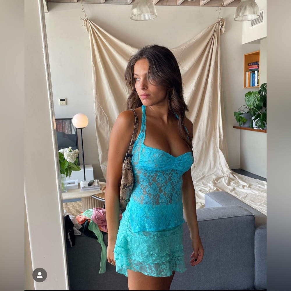 Mr Winston Co LIMITED EDITION Aqua/Peppermint Lace Top & Skirt